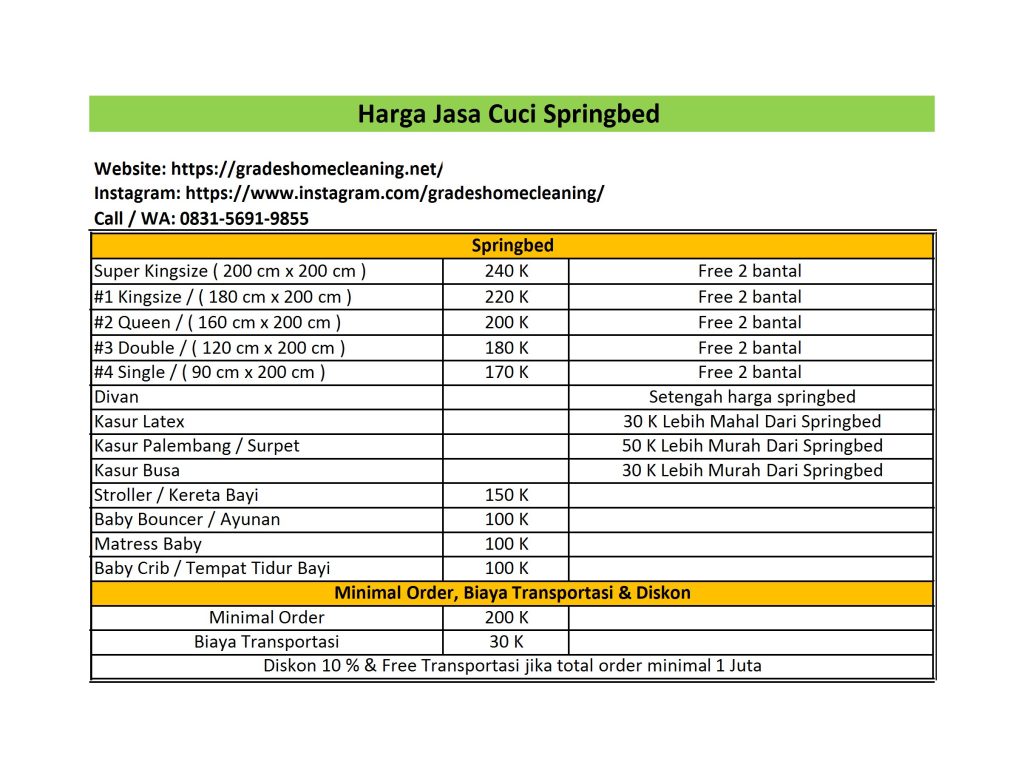 harga jasa cuci springbed di tangerang