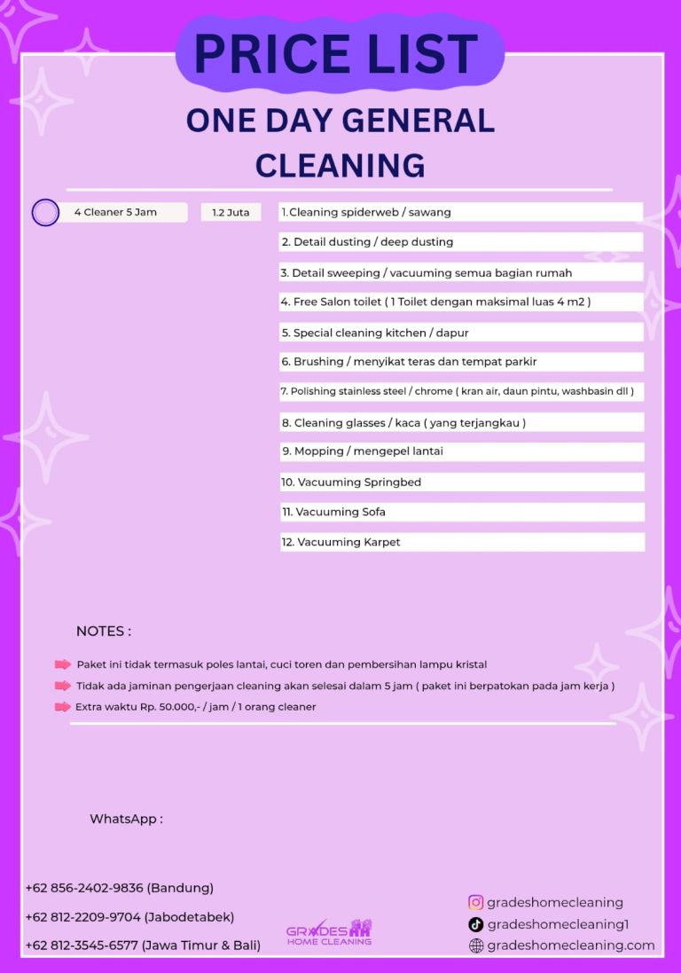biaya jasa bersih rumah paket one day general cleaning